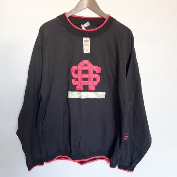Vintage NWT Adidas Sweatshirt Mens Large Black Neon Embroidered 90's Deadstock - Picture 1 of 8